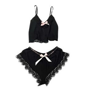 lovers + friends black chiffon cami and shorts set